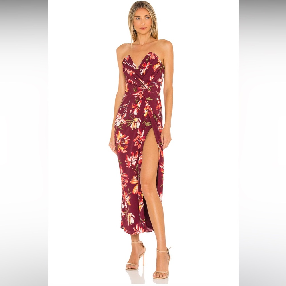 Katie May “Come On Home” strapless floral Dress in Bordeaux/Nude NWT